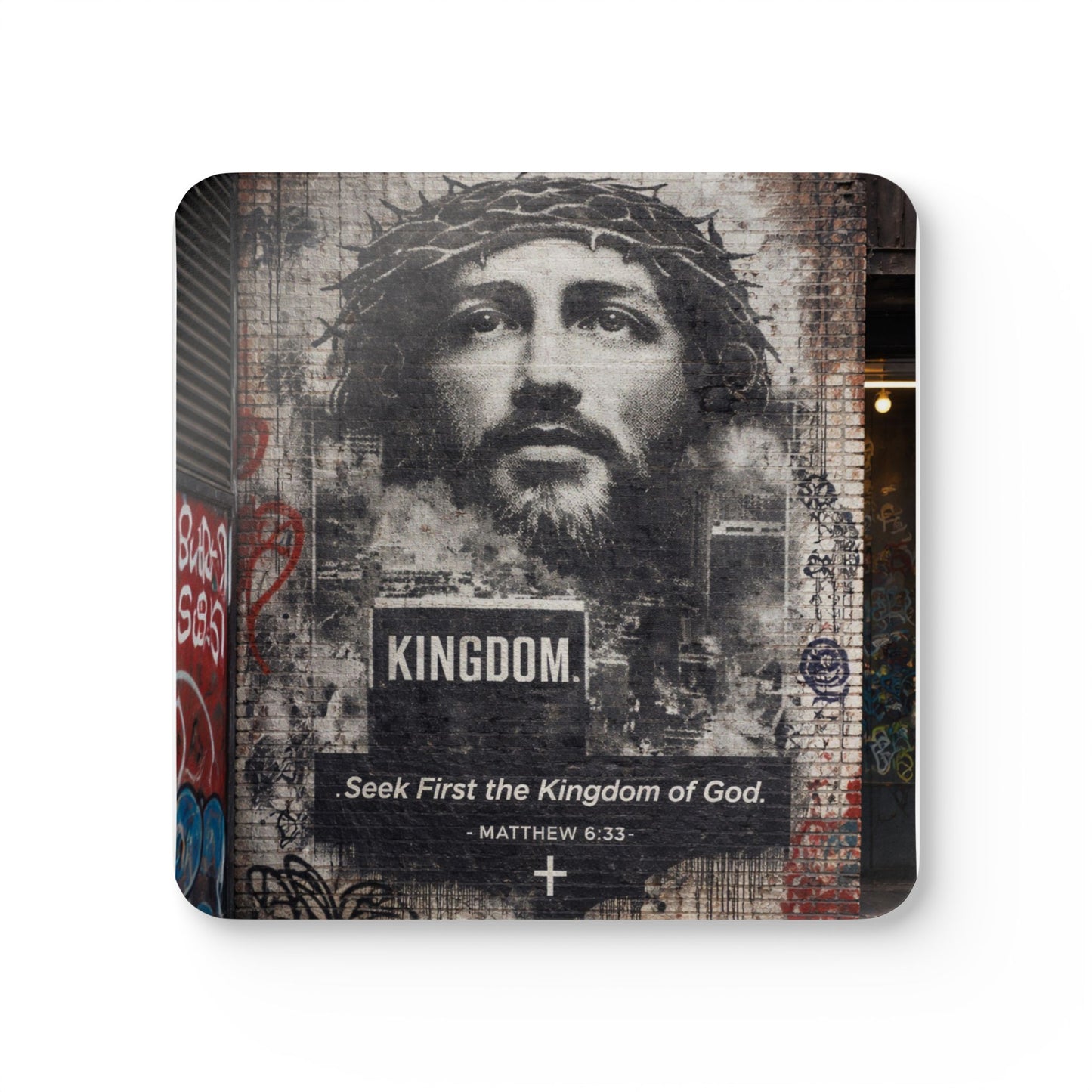 Cork Coaster Set — 'KINGDOM: Seek First the Kingdom of God' Christian Jesus Drink Coasters (Set)