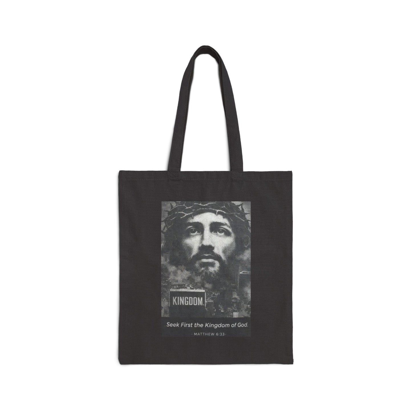 Jesus Portrait Tote Bag — "Seek First the Kingdom of God" Inspirational Canvas Tote