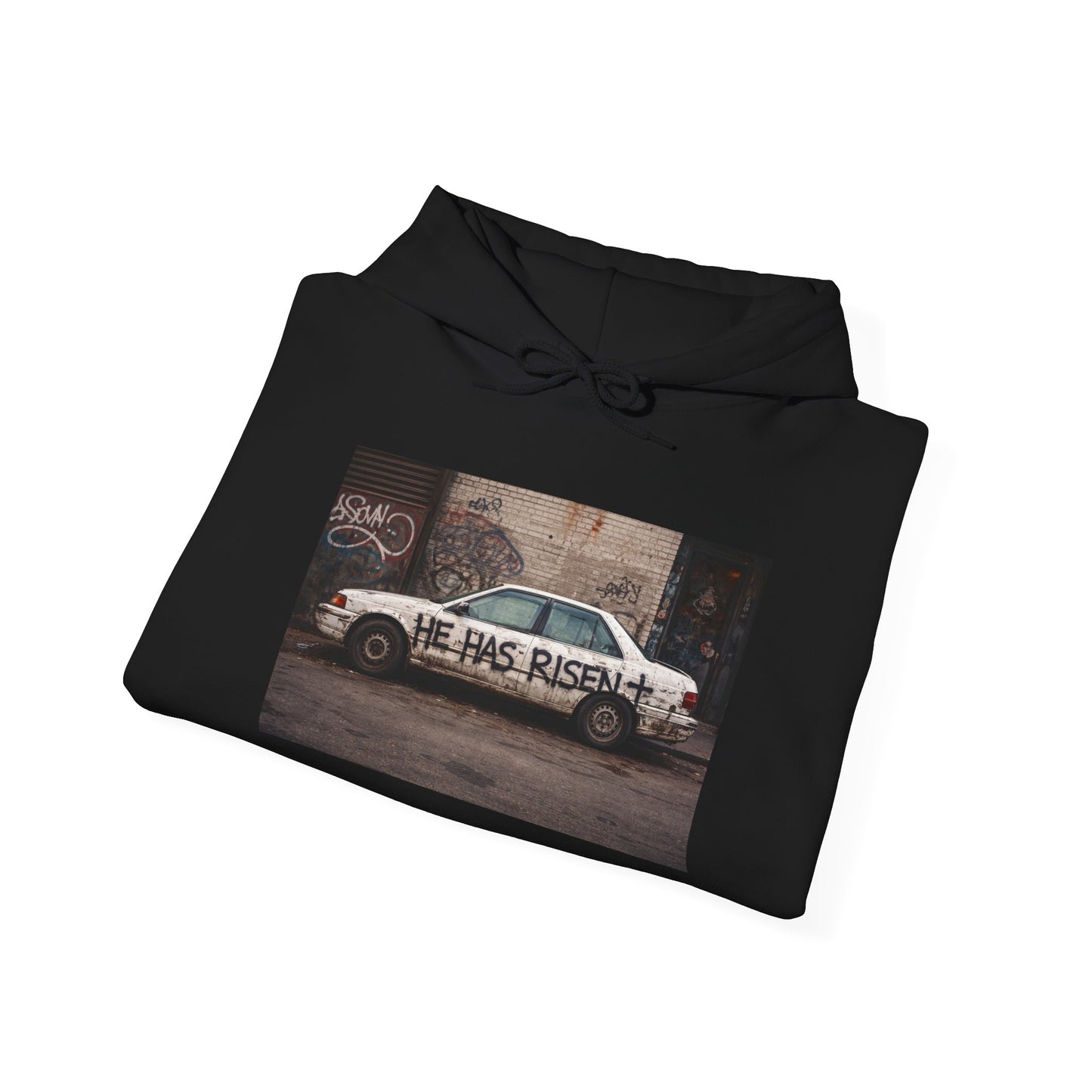 He Has Risen Hoodie – Vintage Street Art Resurrection Sweatshirt