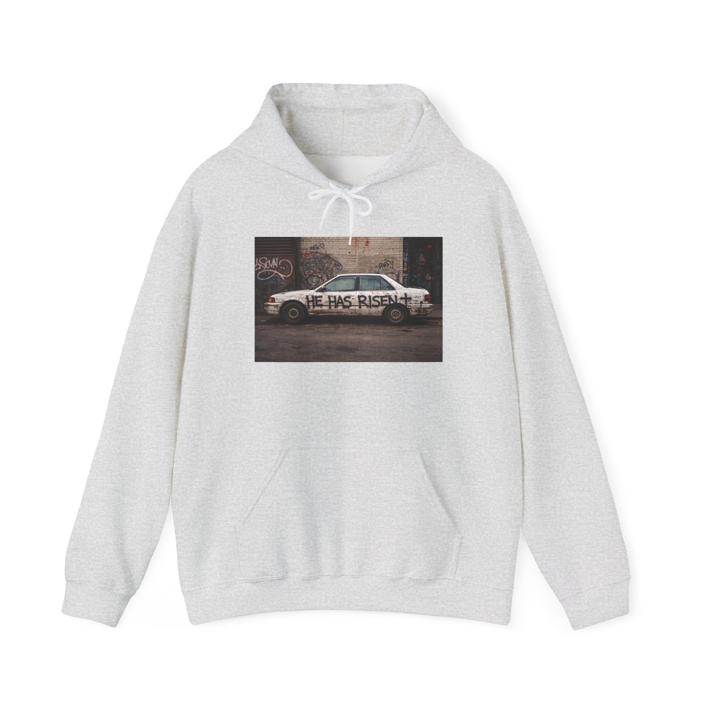 He Has Risen Hoodie – Vintage Street Art Resurrection Sweatshirt